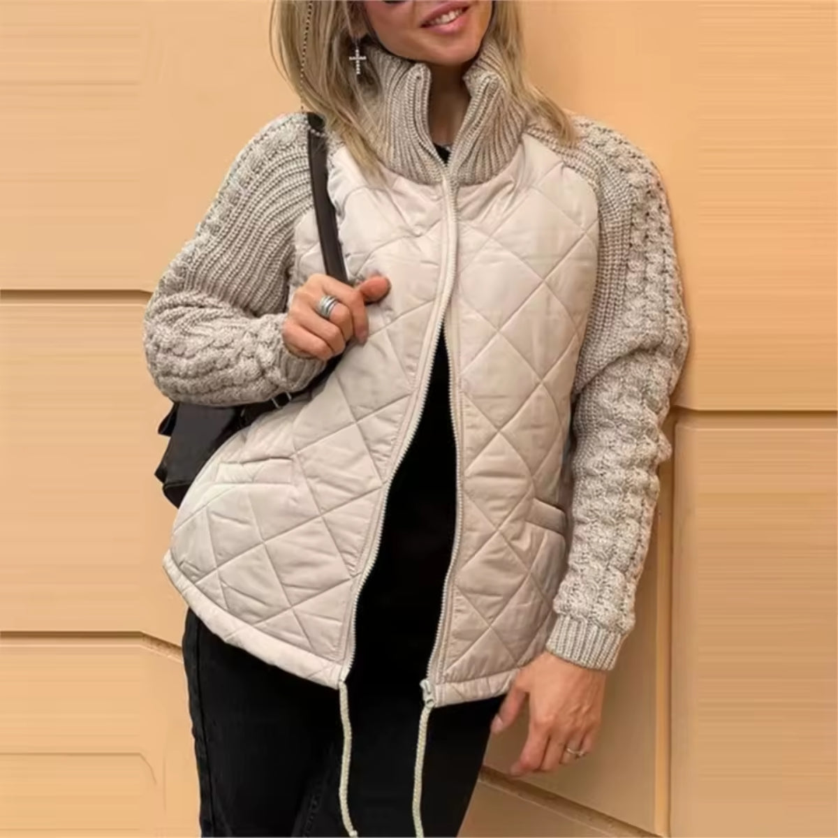 Elora | Elegant Fall Jacket with Knit Sleeves