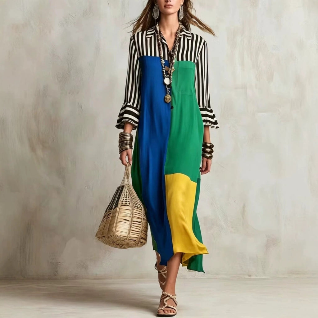 MARIELLE | STRIPED COLOURBLOCK DRESS FOR WOMEN