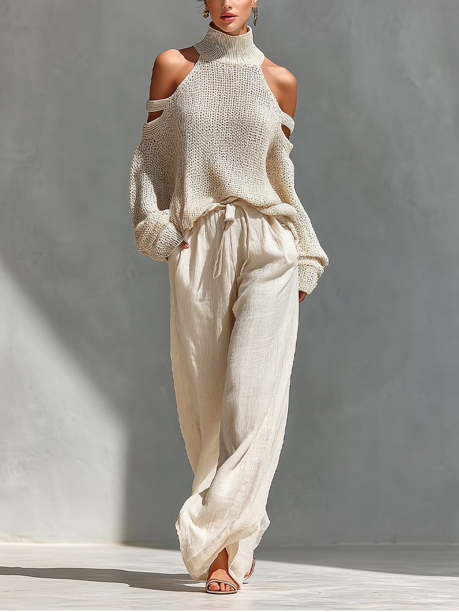 DIORELLE| KNIT TOP & WIDE-LEG PANTS SET FOR WOMEN