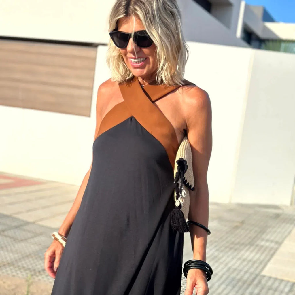 Sienna | Elegant Cross-Neck Maxi Dress