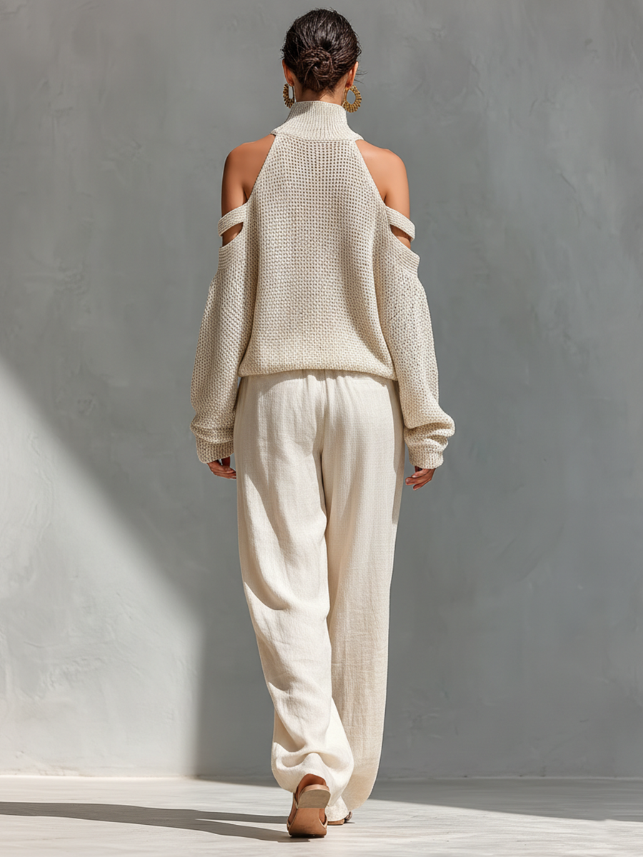 DIORELLE| KNIT TOP & WIDE-LEG PANTS SET FOR WOMEN