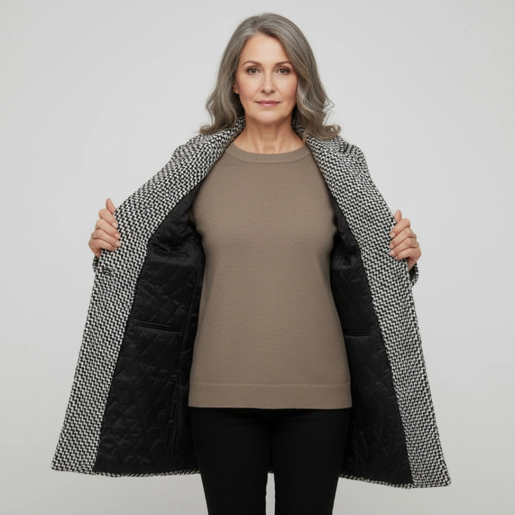 Evelaine | Soft Houndstooth Long Coat