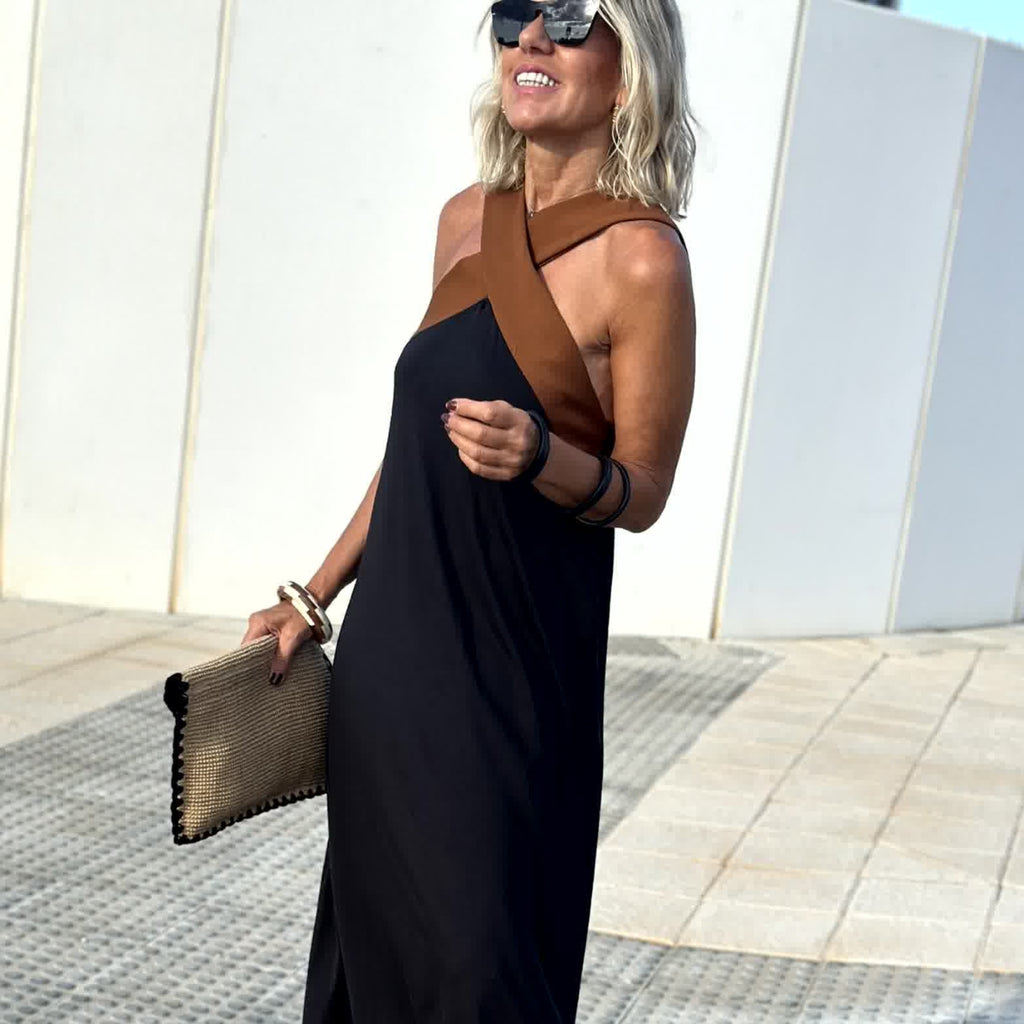 Sienna | Elegant Cross-Neck Maxi Dress