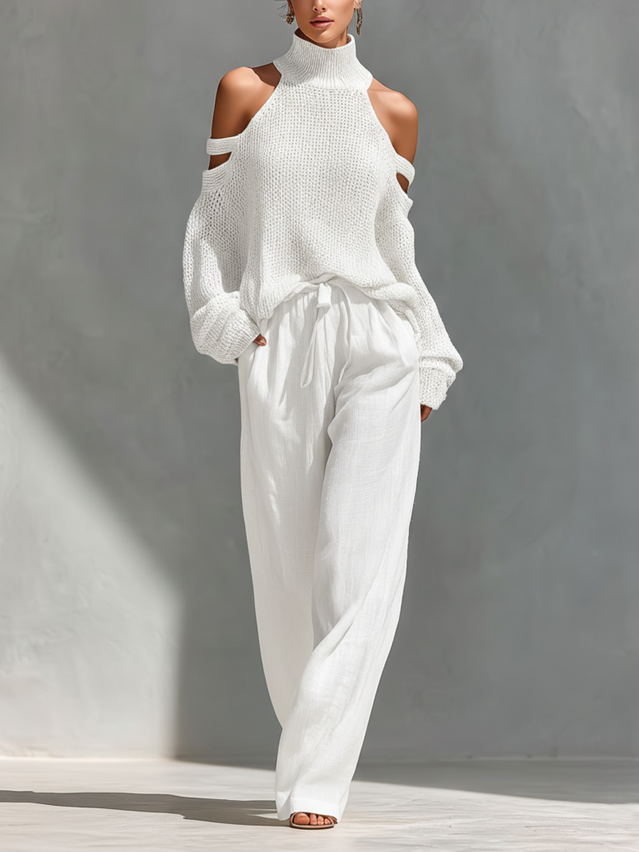 DIORELLE| KNIT TOP & WIDE-LEG PANTS SET FOR WOMEN