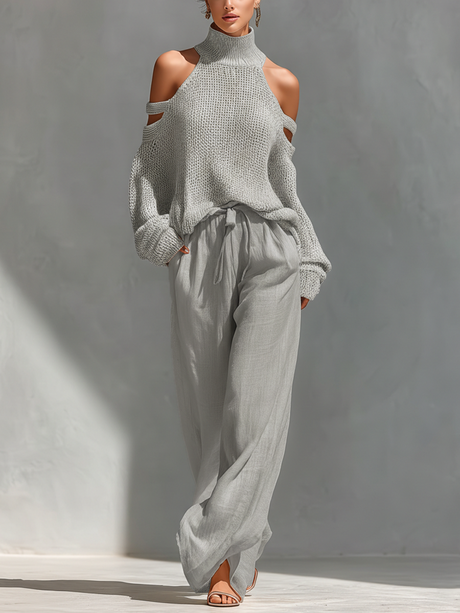 DIORELLE| KNIT TOP & WIDE-LEG PANTS SET FOR WOMEN