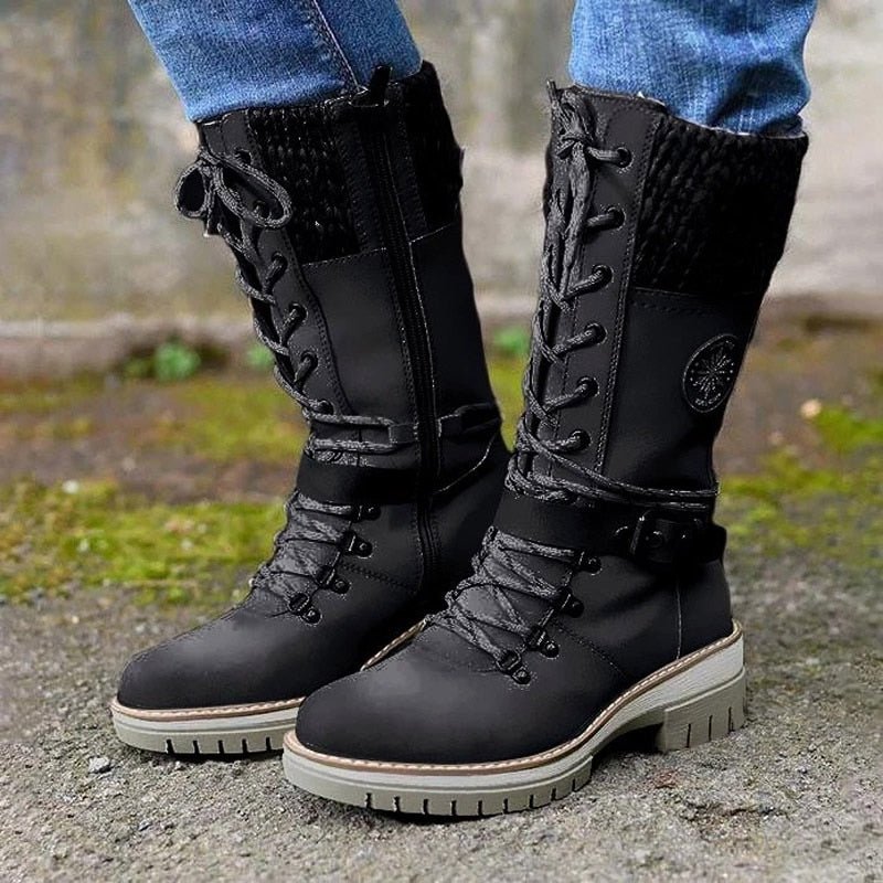 Roselle | Lace-Up Boot with Soft Knit Cuff